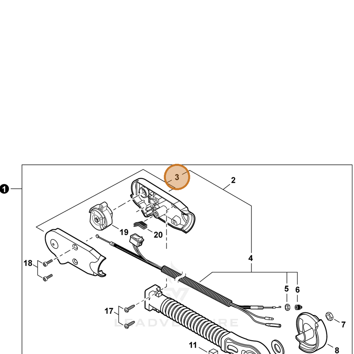 ECHO part P021014673 — IPL diagram snippet (6x zoom, amber highlight)