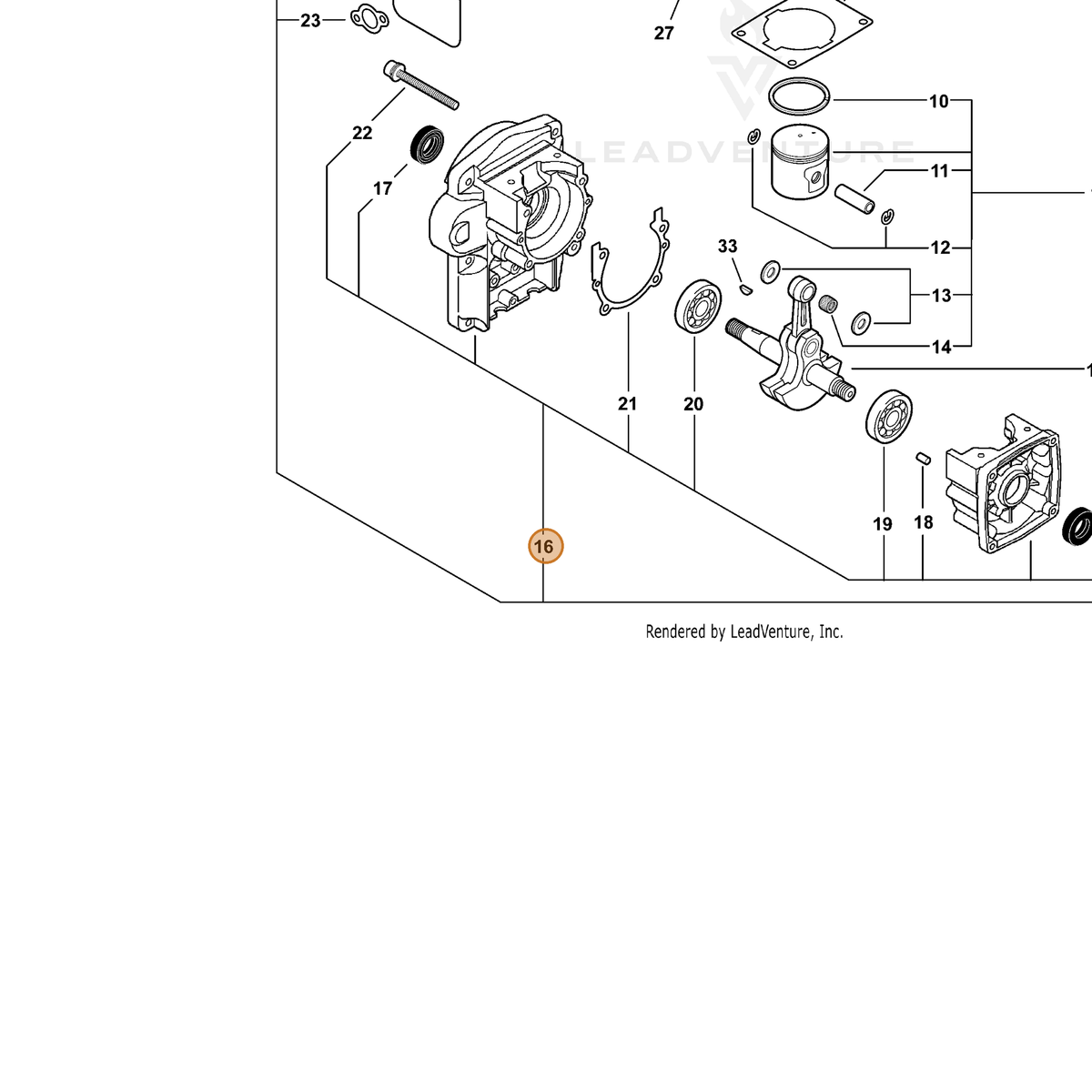 ECHO part P021014980 — IPL diagram snippet (6x zoom, amber highlight)