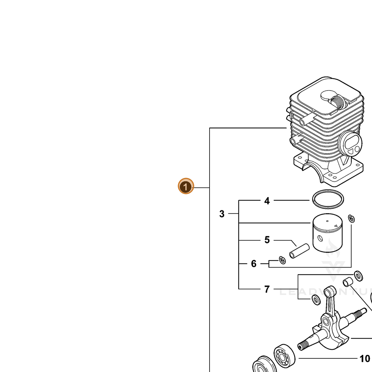 ECHO part P021015050 — IPL diagram snippet (6x zoom, amber highlight)
