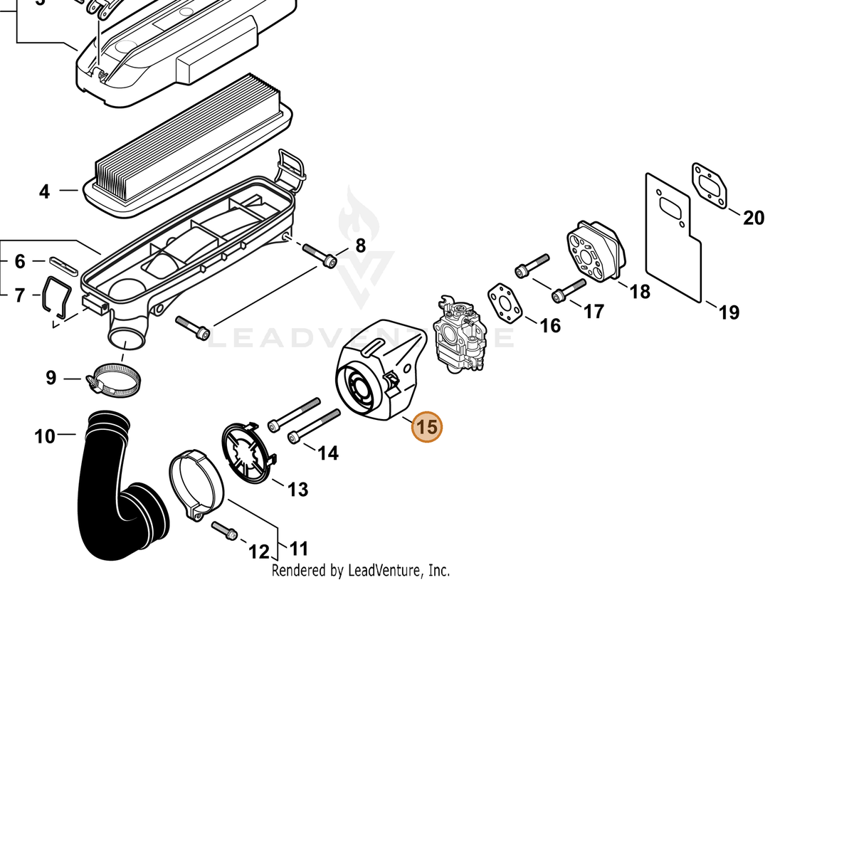 ECHO part P021015140 — IPL diagram snippet (6x zoom, amber highlight)