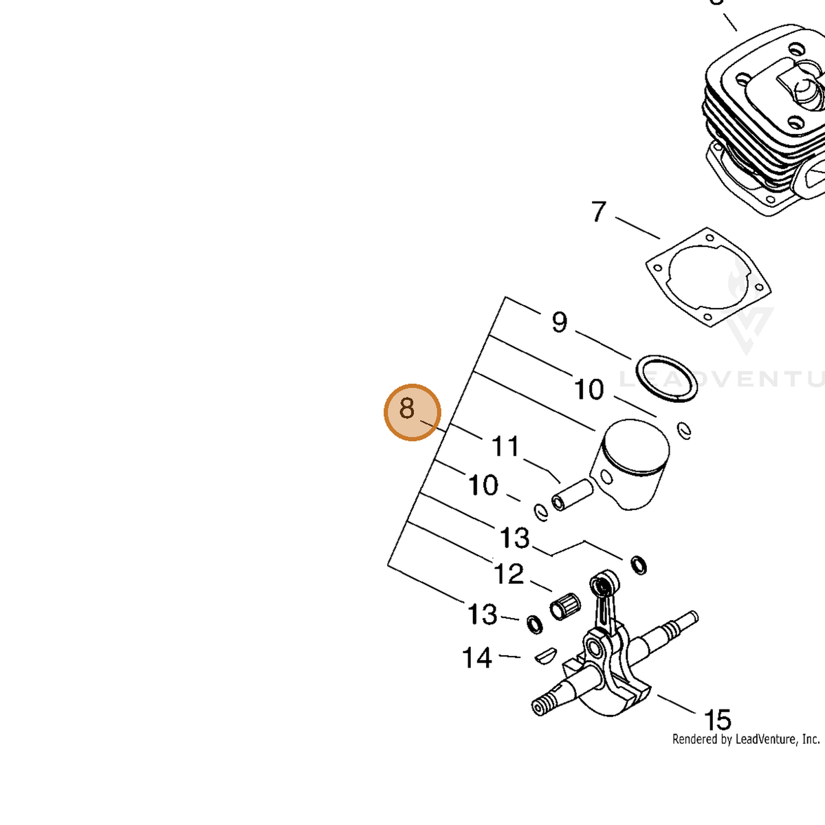 ECHO part P021015190 — IPL diagram snippet (6x zoom, amber highlight)