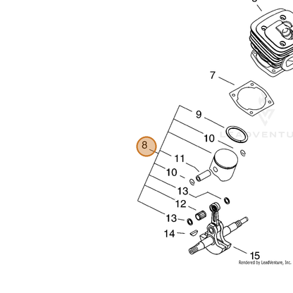 ECHO part P021015190 — IPL diagram snippet (6x zoom, amber highlight)
