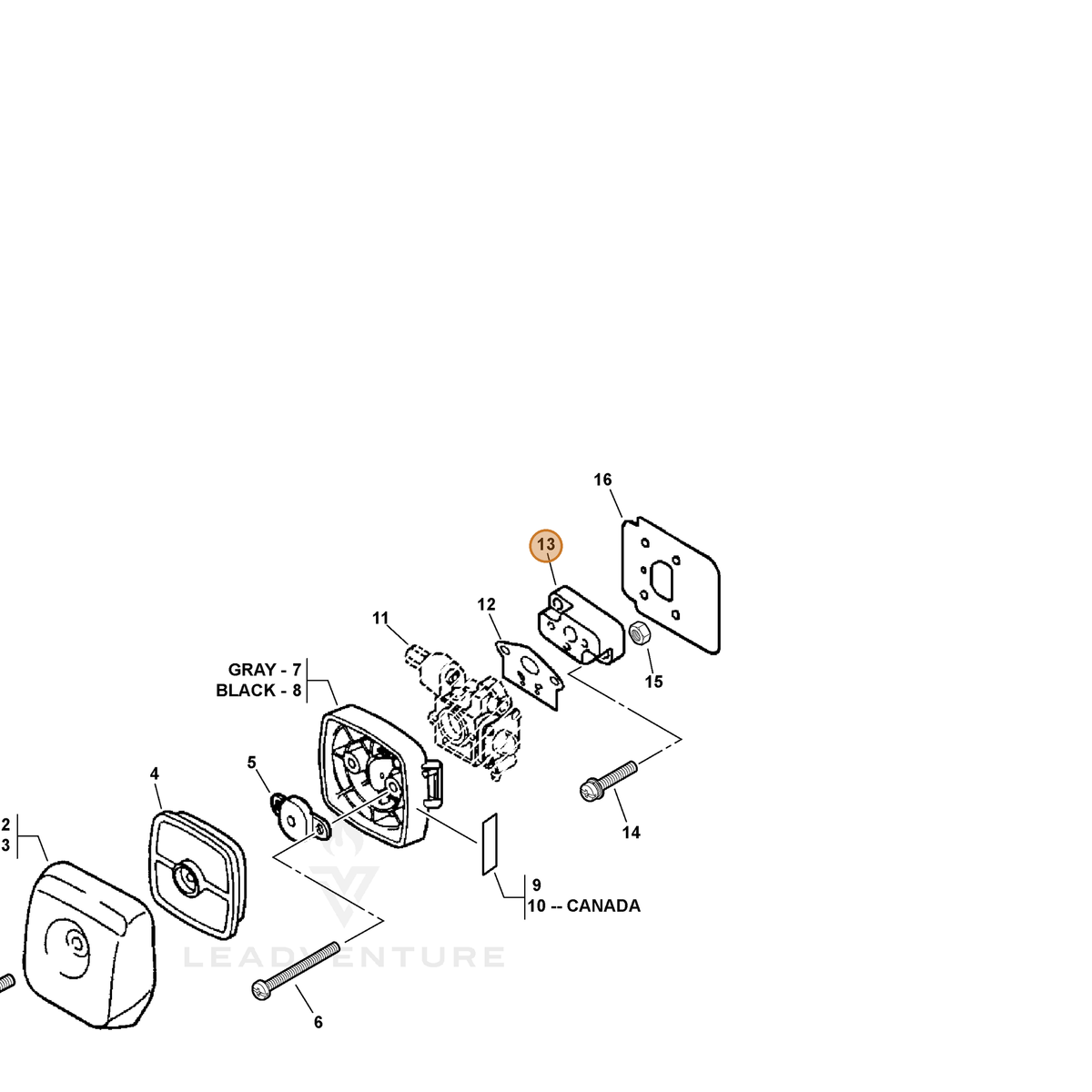 ECHO part P021015350 — IPL diagram snippet (6x zoom, amber highlight)
