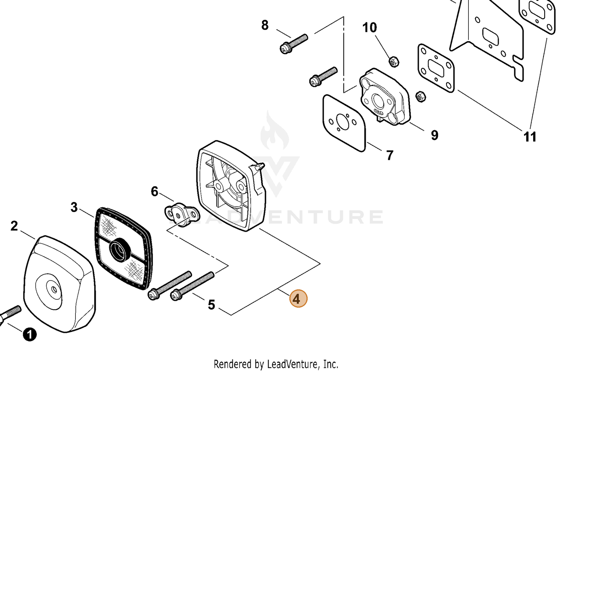 ECHO part P021015410 — IPL diagram snippet (6x zoom, amber highlight)