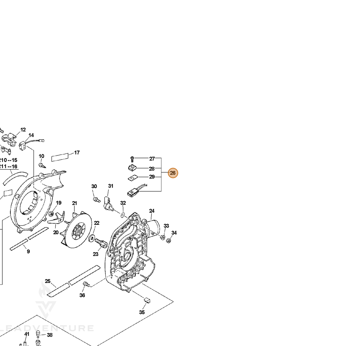 ECHO part P021015460 — IPL diagram snippet (6x zoom, amber highlight)