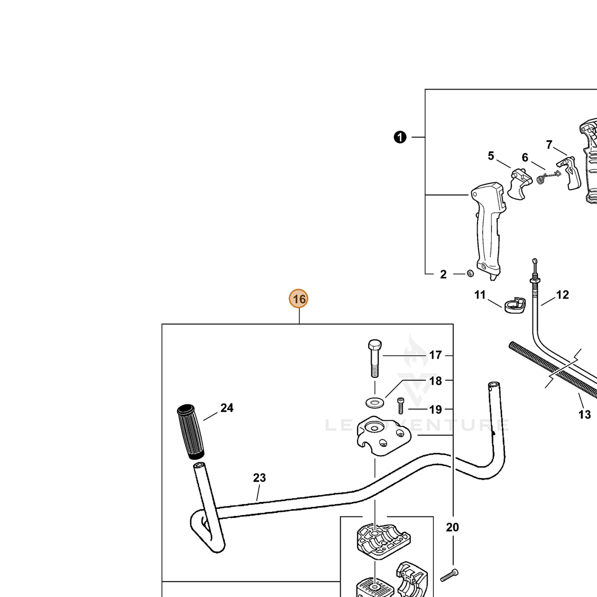 ECHO part P021015821 — IPL diagram snippet (6x zoom, amber highlight)