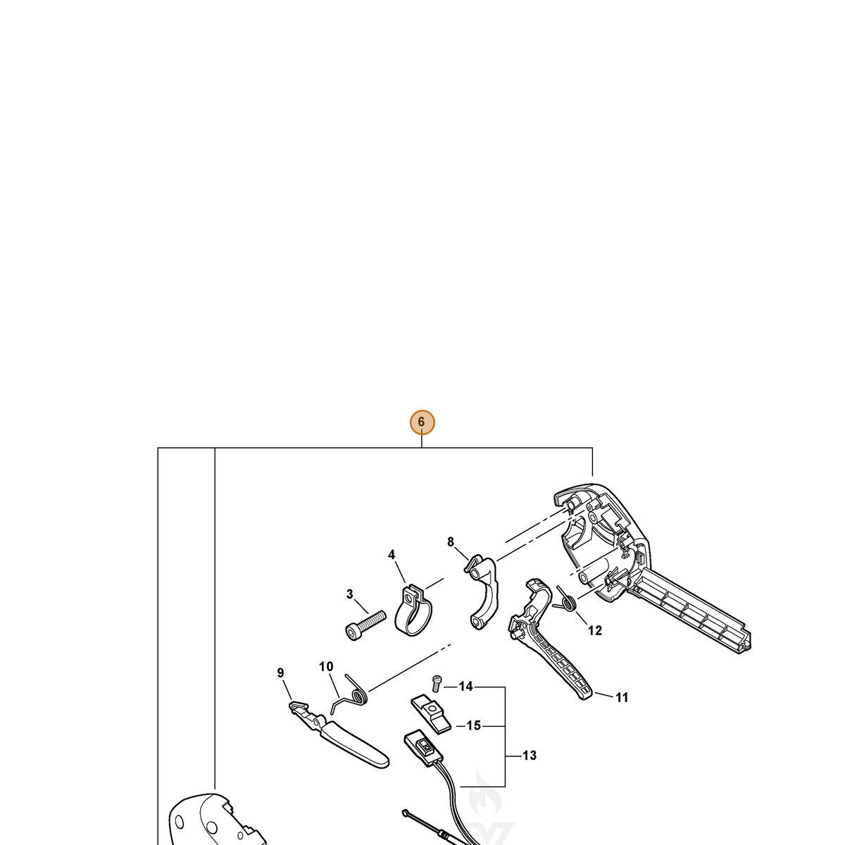 ECHO part P021015900 — IPL diagram snippet (6x zoom, amber highlight)