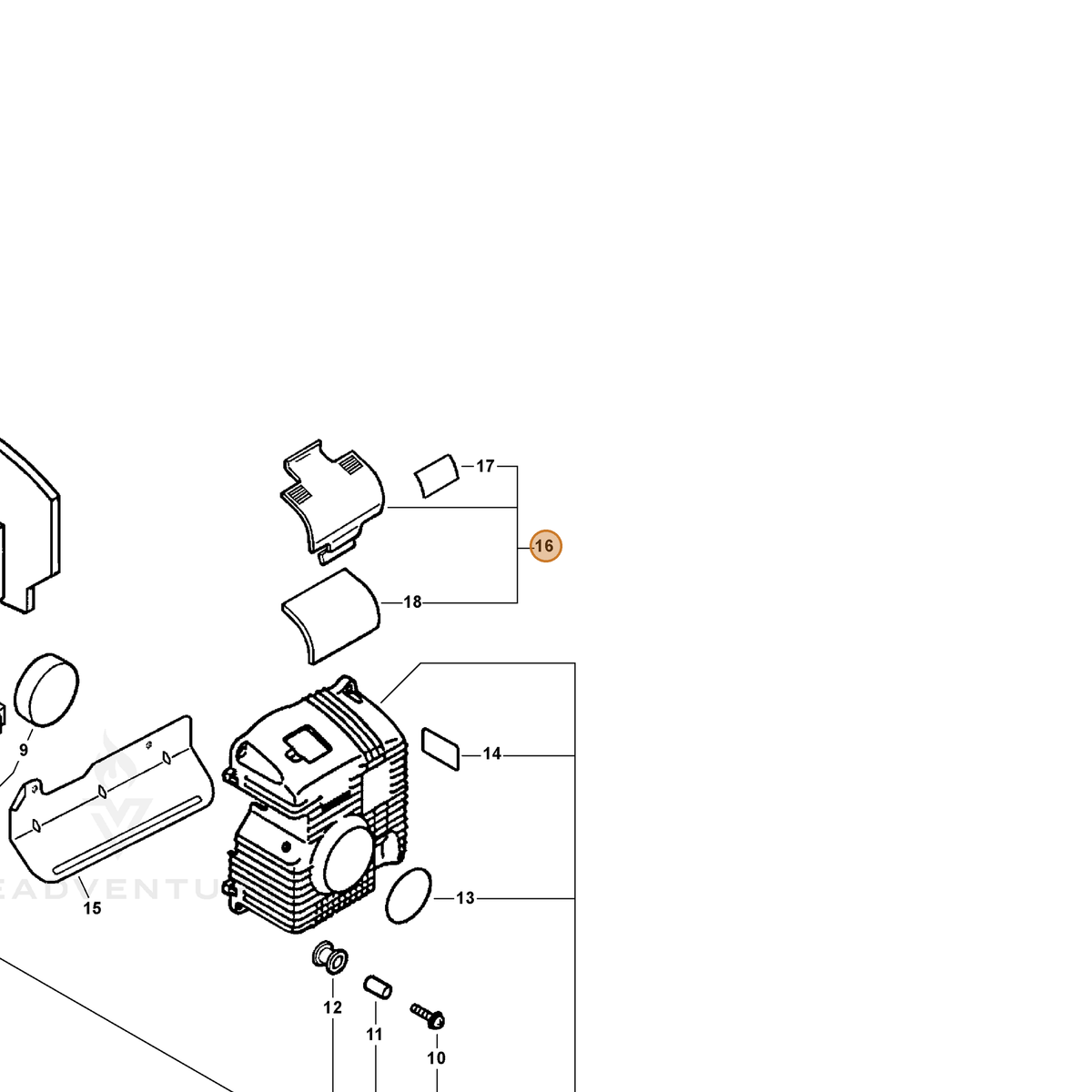 ECHO part P021016330 — IPL diagram snippet (6x zoom, amber highlight)
