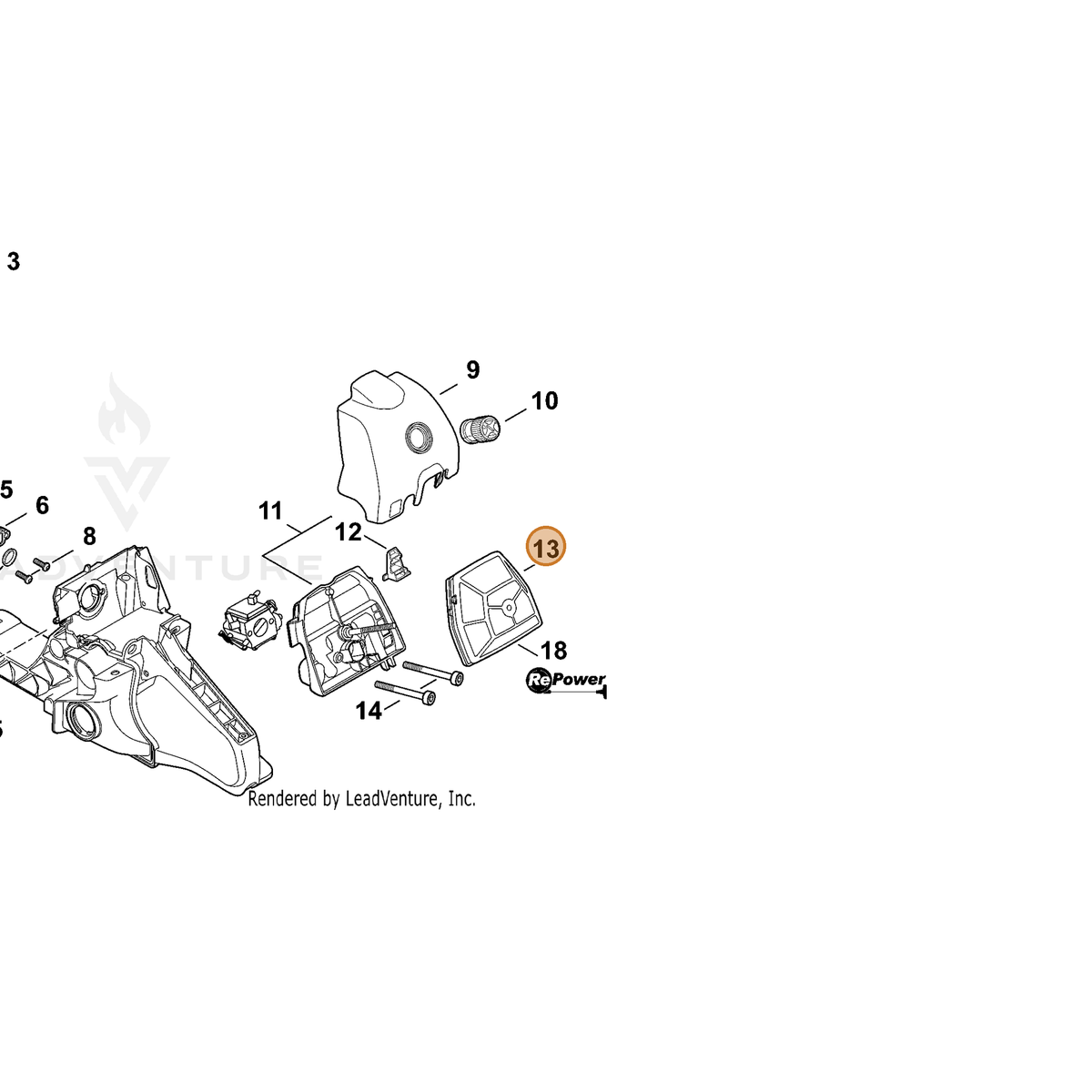 ECHO part P021016382 — IPL diagram snippet (6x zoom, amber highlight)