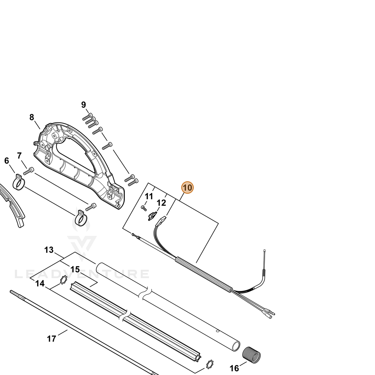 ECHO part P021017020 — IPL diagram snippet (6x zoom, amber highlight)