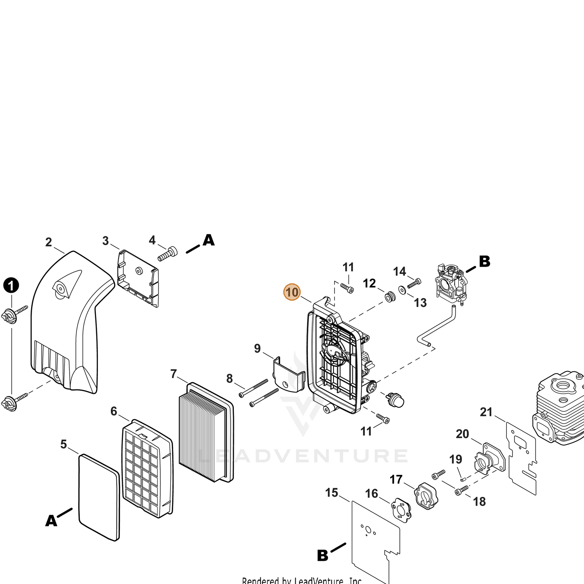 ECHO part P021017282 — IPL diagram snippet (6x zoom, amber highlight)