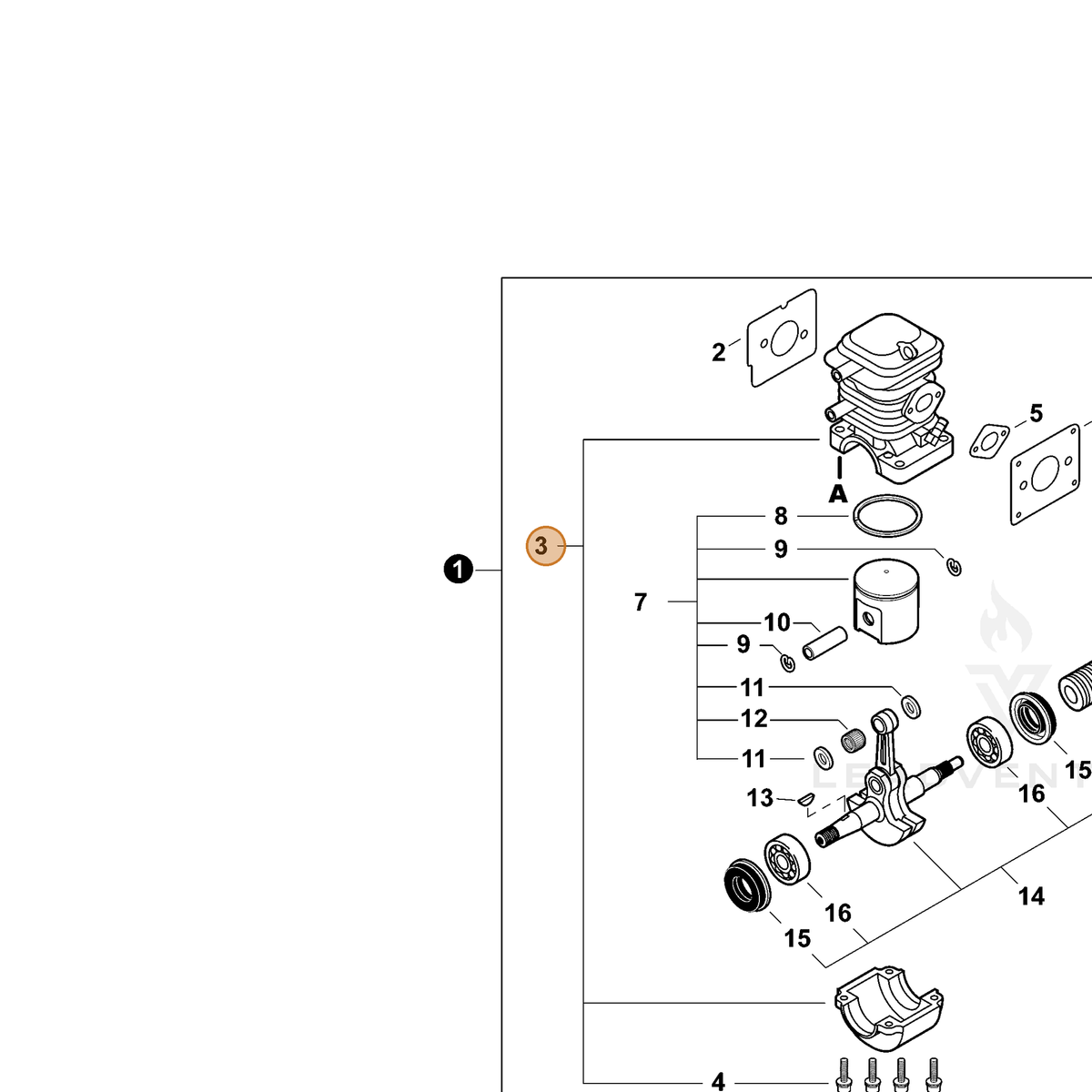 ECHO part P021017370 — IPL diagram snippet (6x zoom, amber highlight)