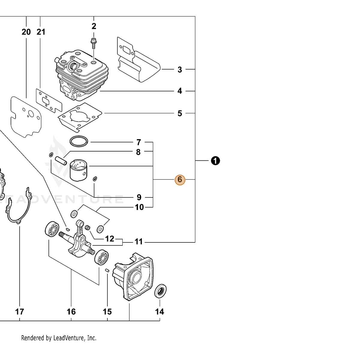 ECHO part P021017410 — IPL diagram snippet (6x zoom, amber highlight)