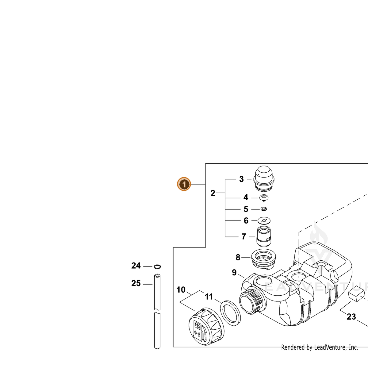 Echo part P021018002 — IPL diagram snippet (6x zoom, amber highlight)