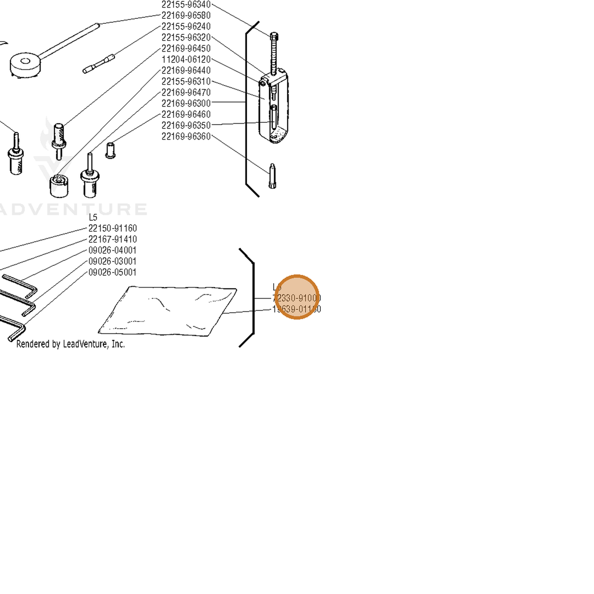 ECHO part P021031991 — IPL diagram snippet (6x zoom, amber highlight)