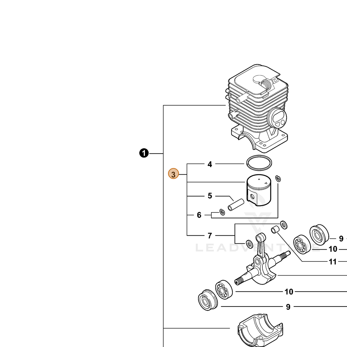 ECHO part P021035201 — IPL diagram snippet (6x zoom, amber highlight)