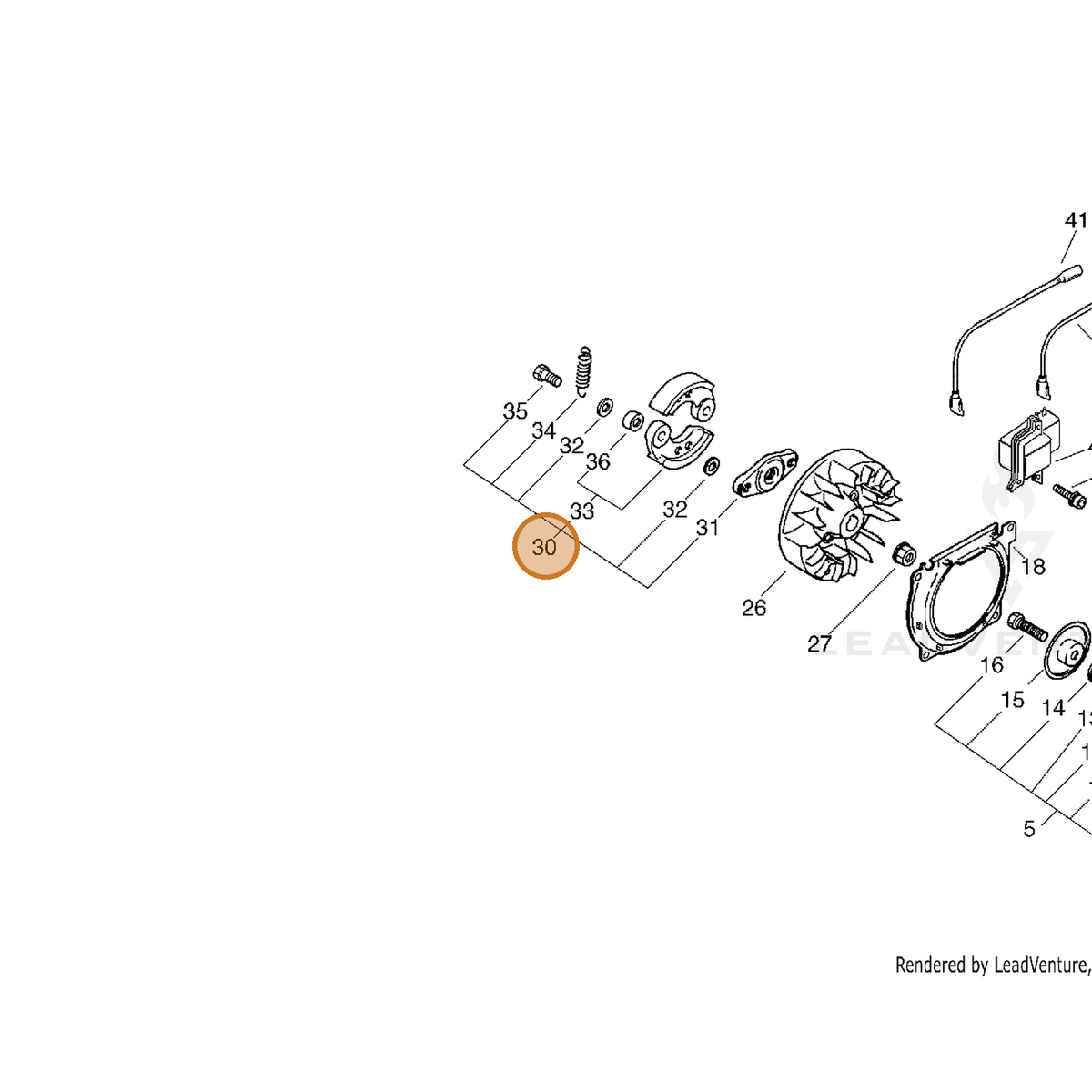 ECHO part P021035610 — IPL diagram snippet (6x zoom, amber highlight)