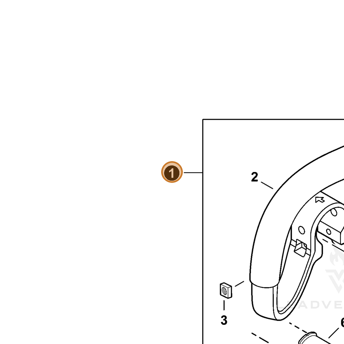 Echo part P021035761 — IPL diagram snippet (6x zoom, amber highlight)