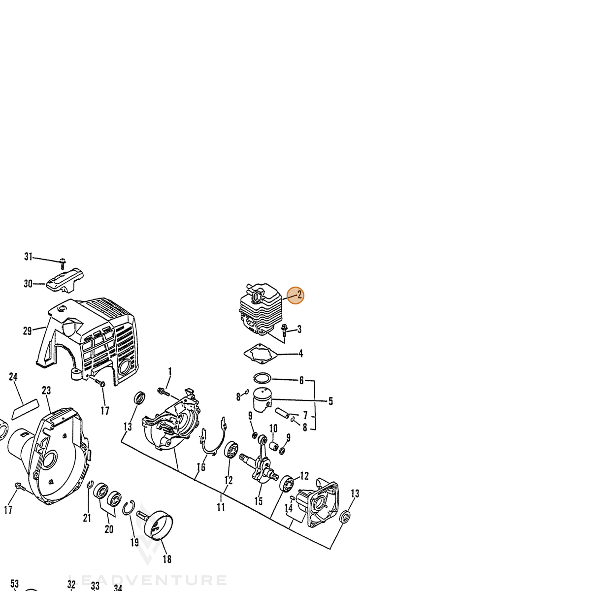 ECHO part P021035810 — IPL diagram snippet (6x zoom, amber highlight)