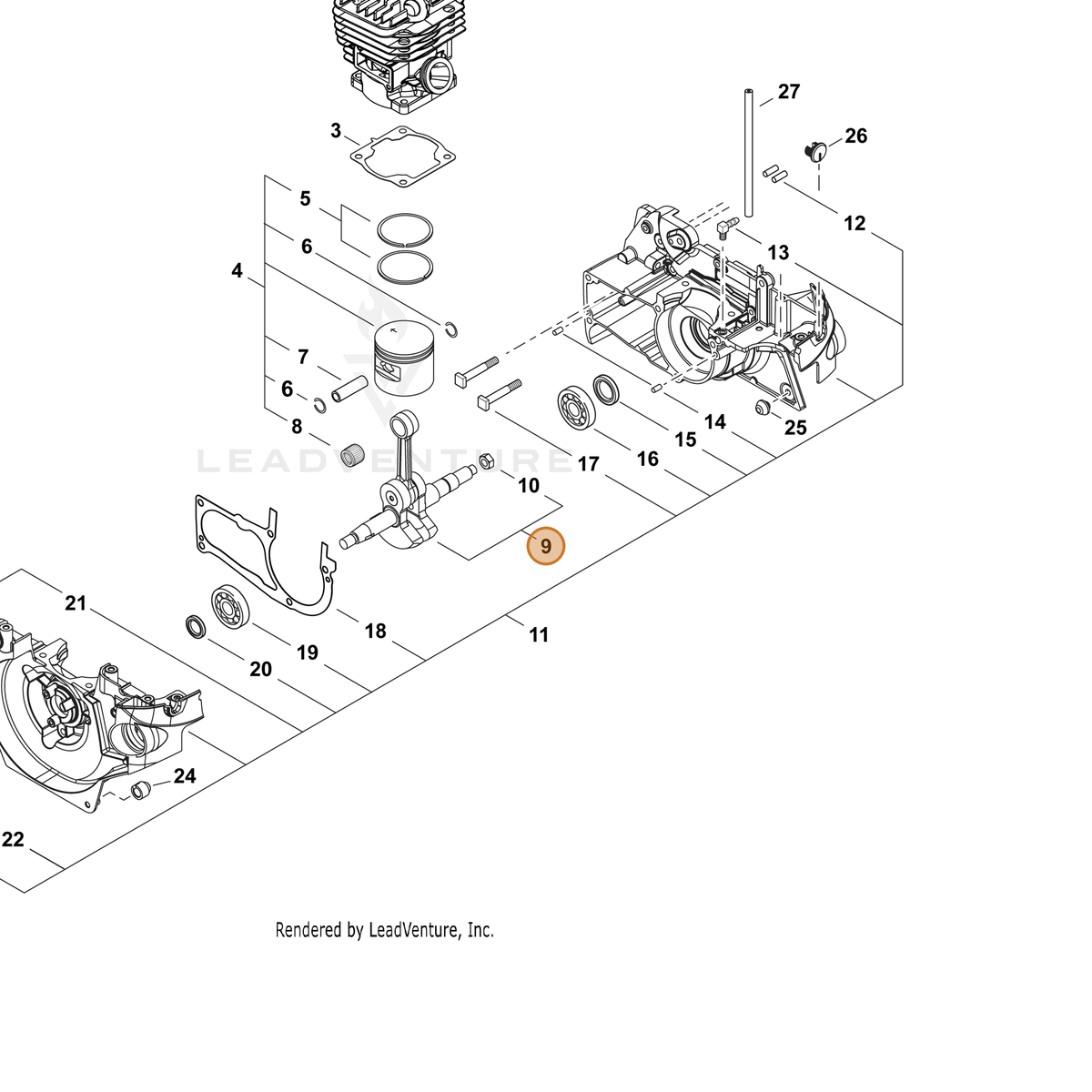 ECHO part P021036181 — IPL diagram snippet (6x zoom, amber highlight)