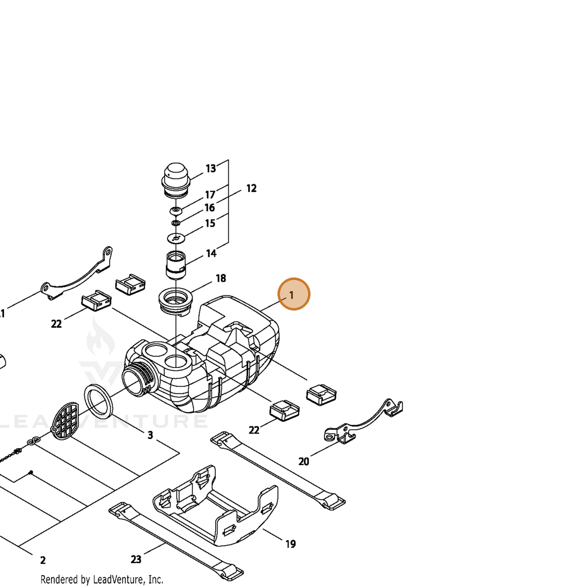 ECHO part P021036465 — IPL diagram snippet (6x zoom, amber highlight)