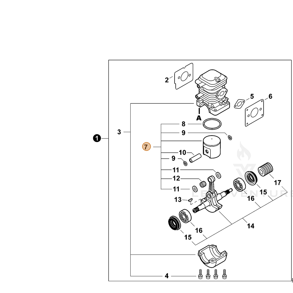 ECHO part P021036520 — IPL diagram snippet (6x zoom, amber highlight)