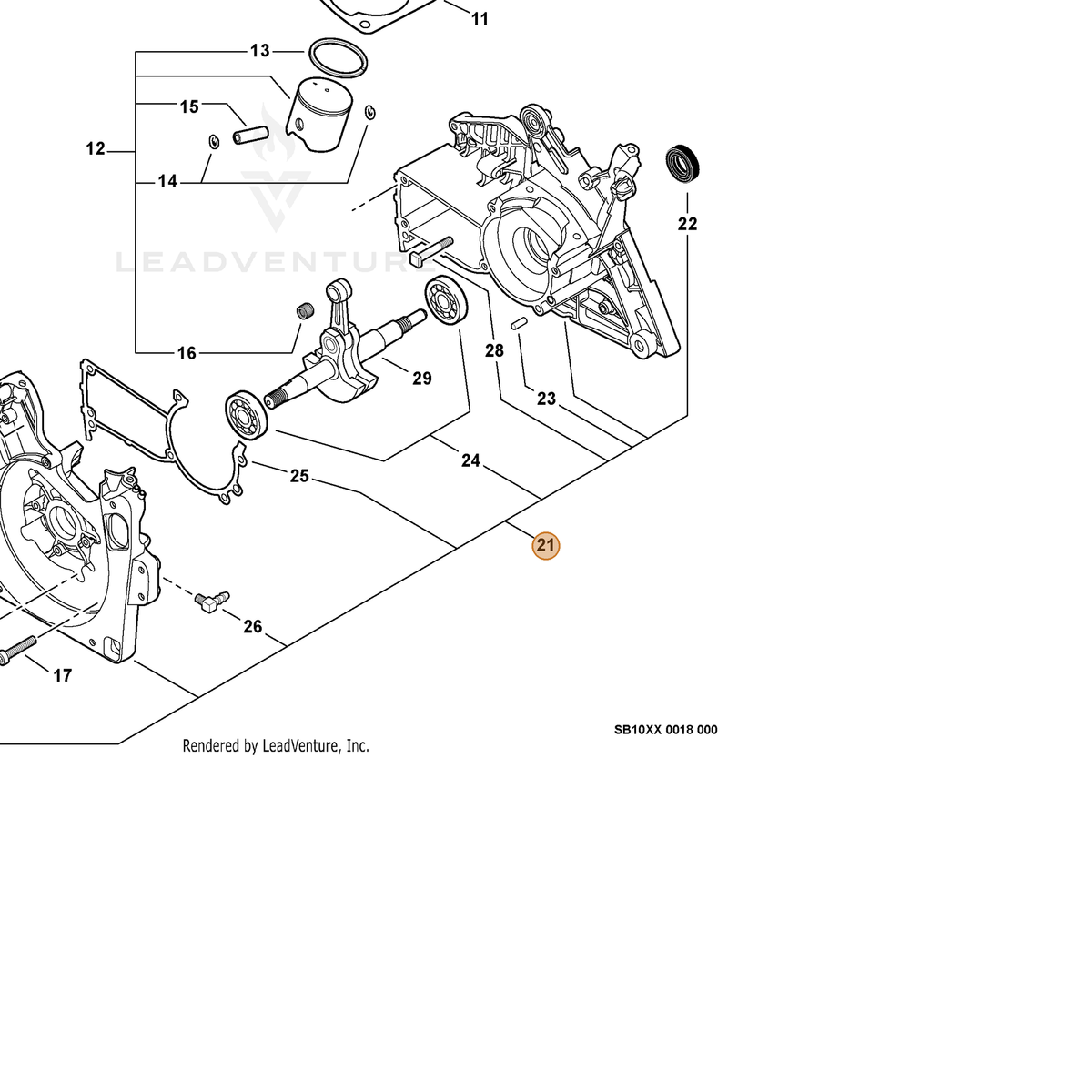 ECHO part P021036692 — IPL diagram snippet (6x zoom, amber highlight)