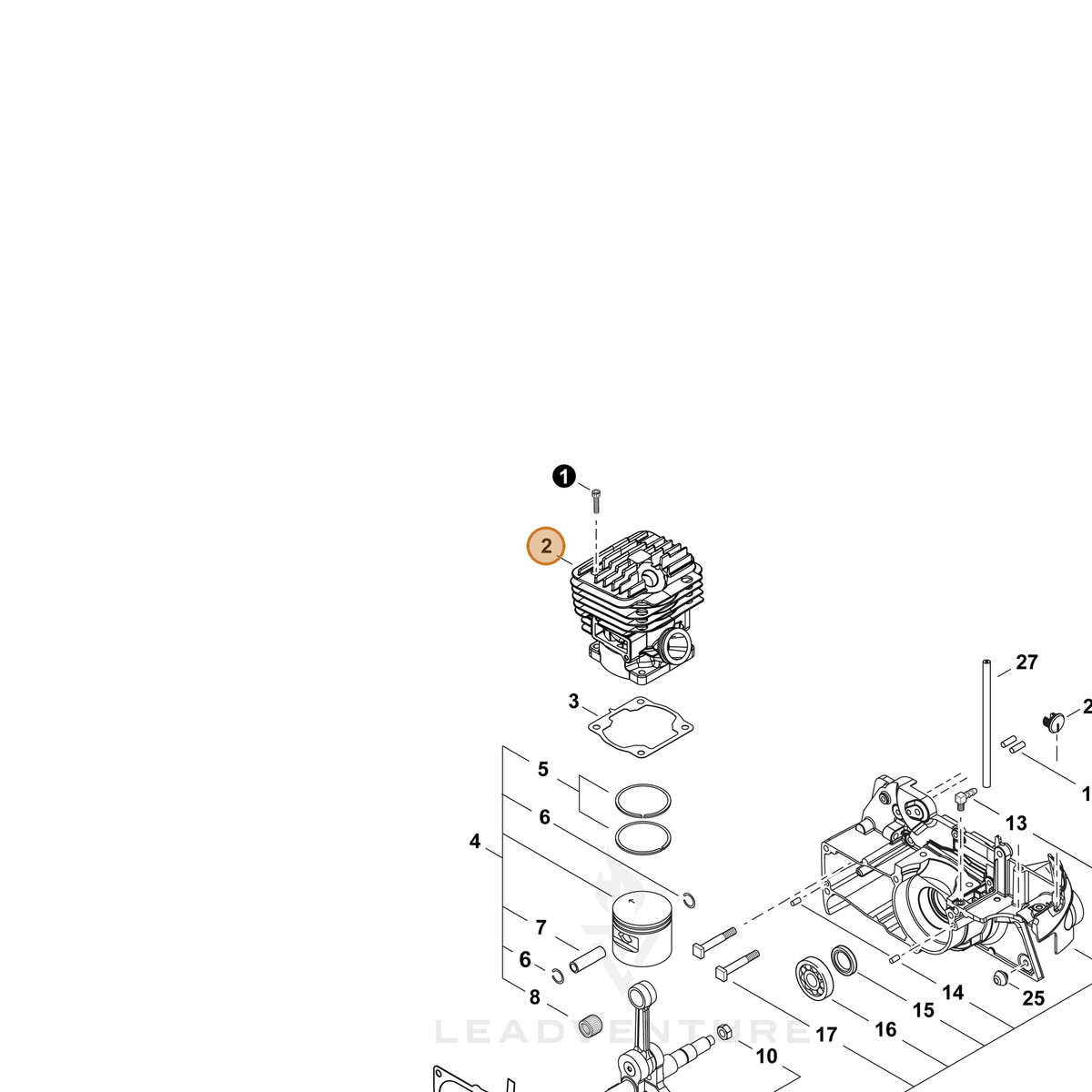 ECHO part P021038240 — IPL diagram snippet (6x zoom, amber highlight)
