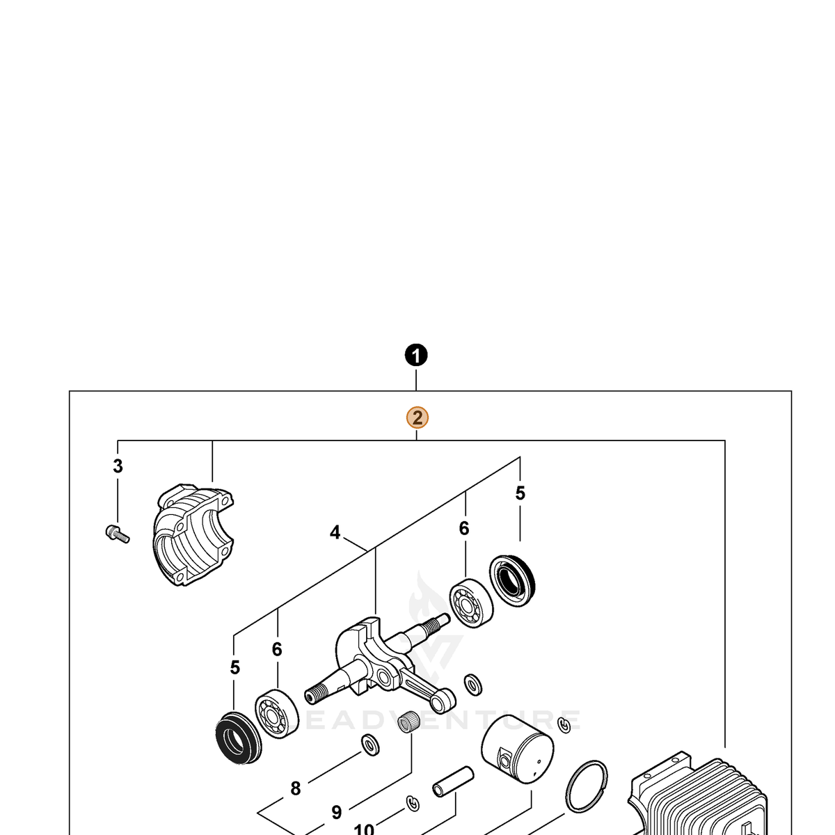 ECHO part P021038330 — IPL diagram snippet (6x zoom, amber highlight)