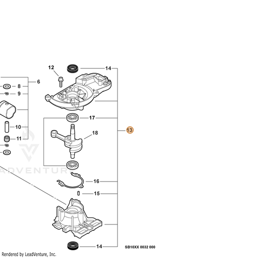 Echo part P021038732 — IPL diagram snippet (6x zoom, amber highlight)