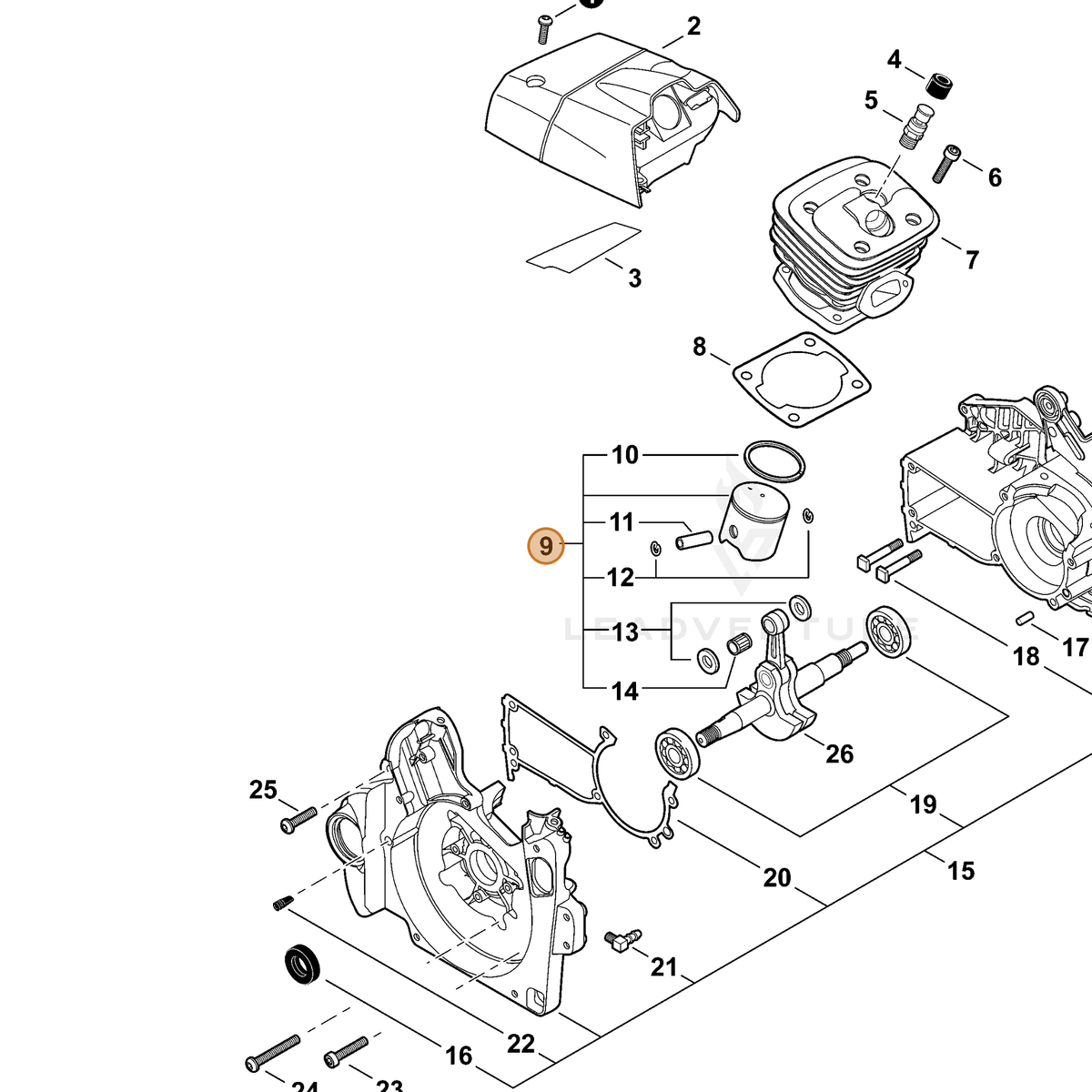 ECHO part P021038790 — IPL diagram snippet (6x zoom, amber highlight)