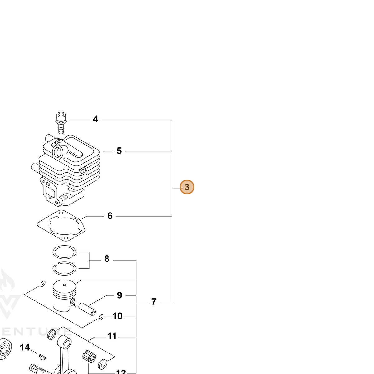 ECHO part P021038950 — IPL diagram snippet (6x zoom, amber highlight)