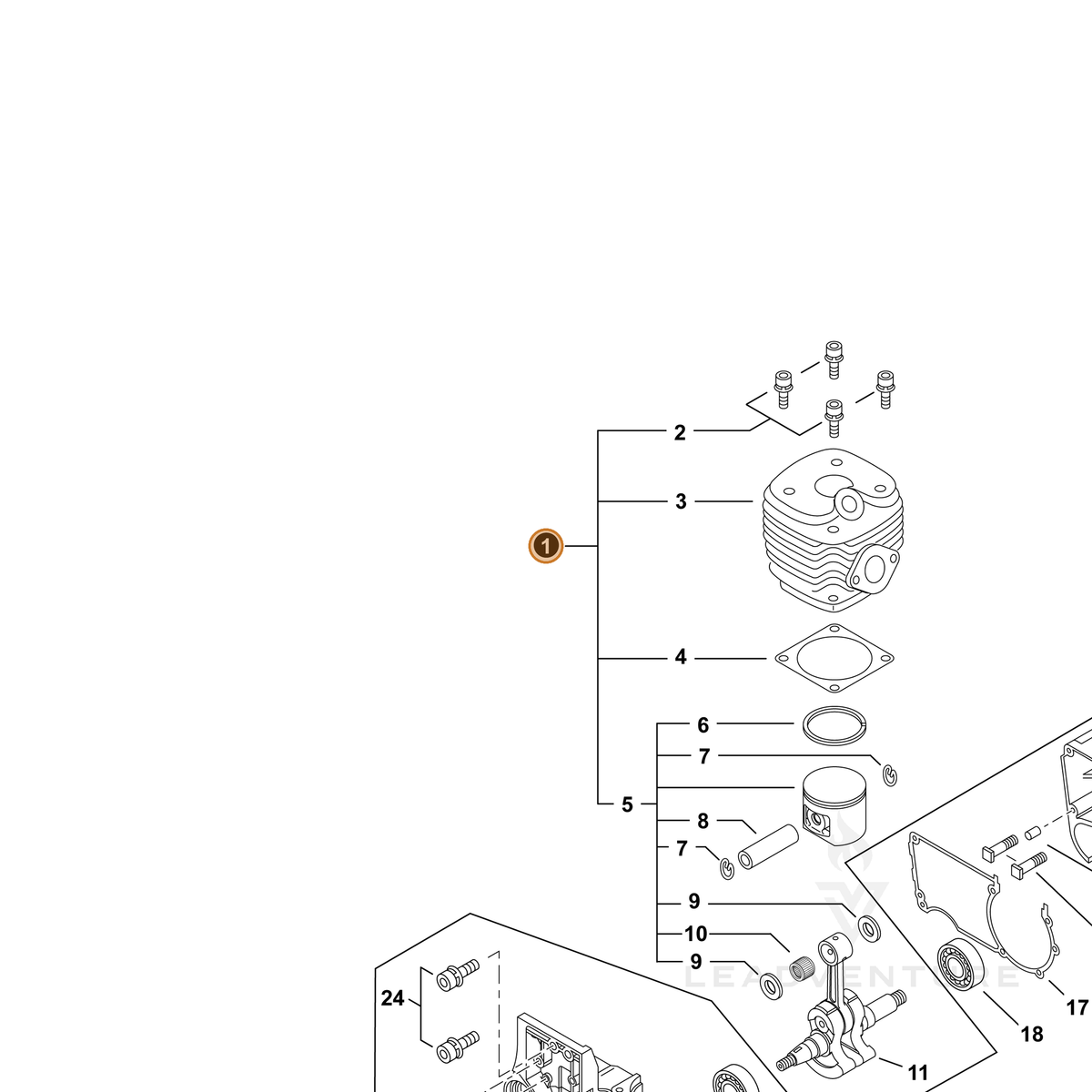 ECHO part P021039000 — IPL diagram snippet (6x zoom, amber highlight)