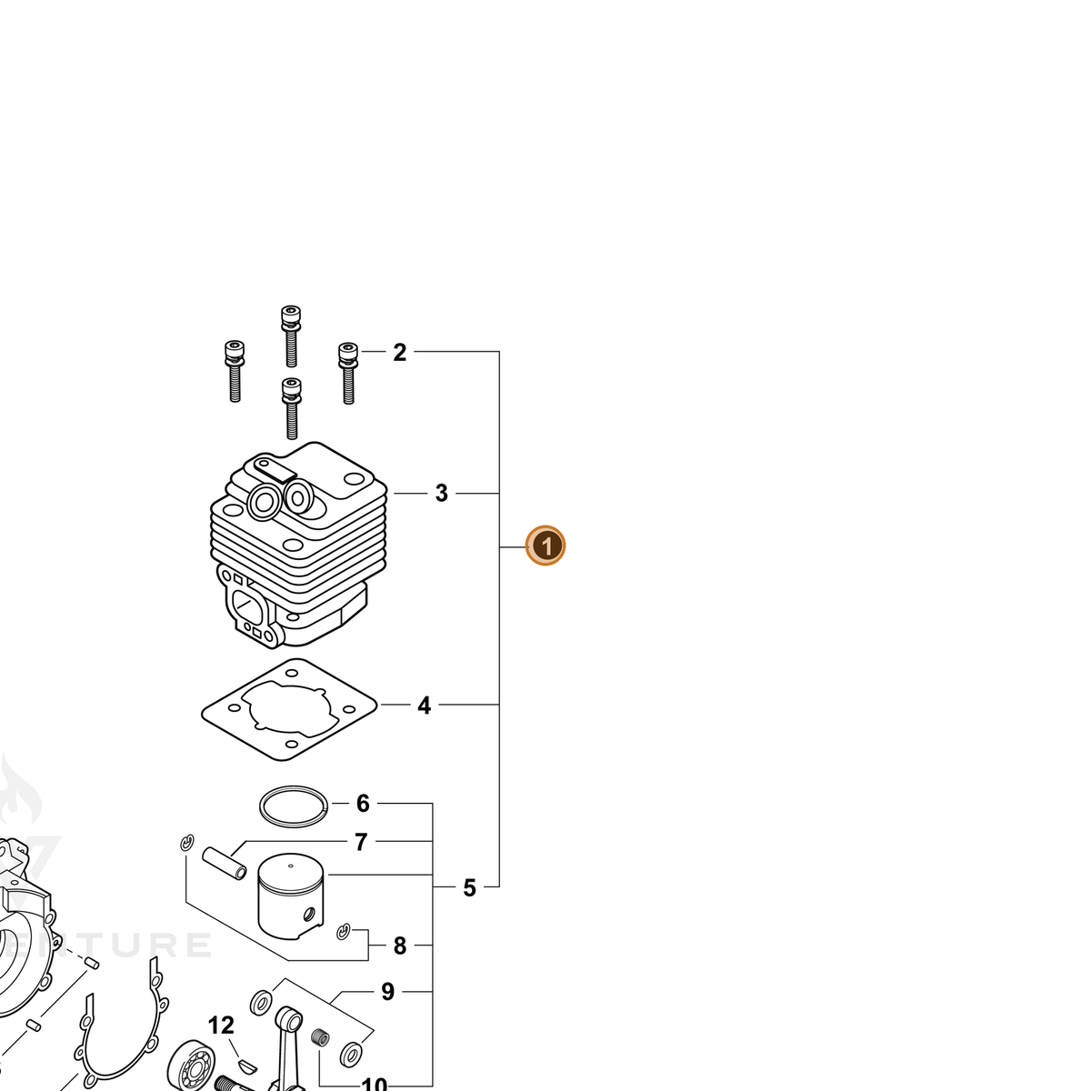 ECHO part P021039020 — IPL diagram snippet (6x zoom, amber highlight)
