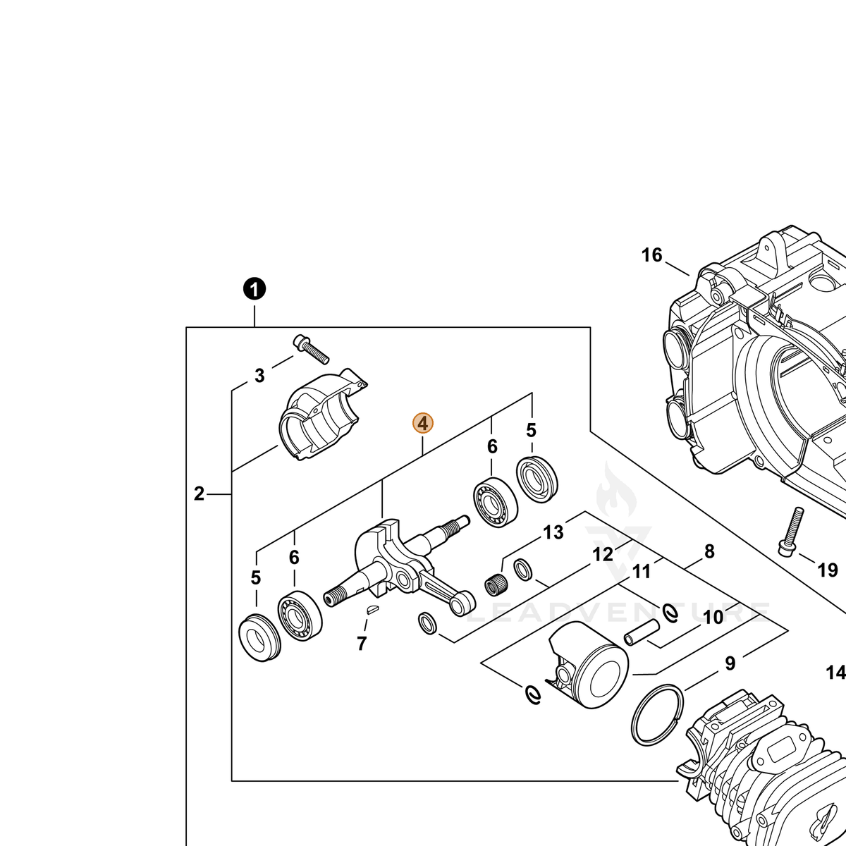 ECHO part P021039160 — IPL diagram snippet (6x zoom, amber highlight)