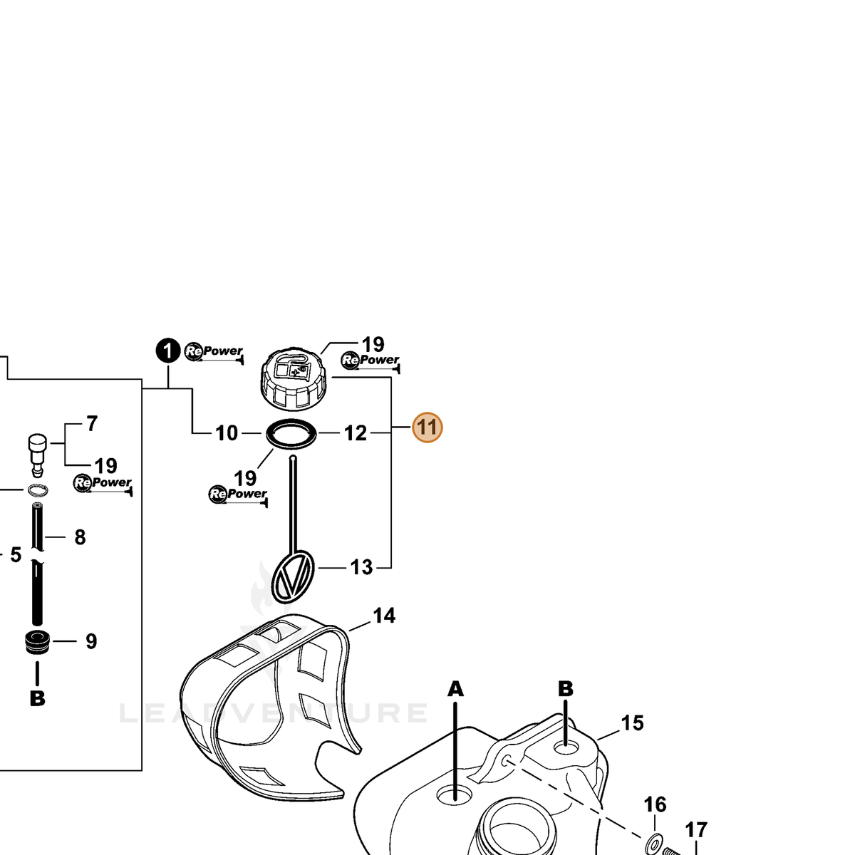 ECHO part P021040030 — IPL diagram snippet (6x zoom, amber highlight)
