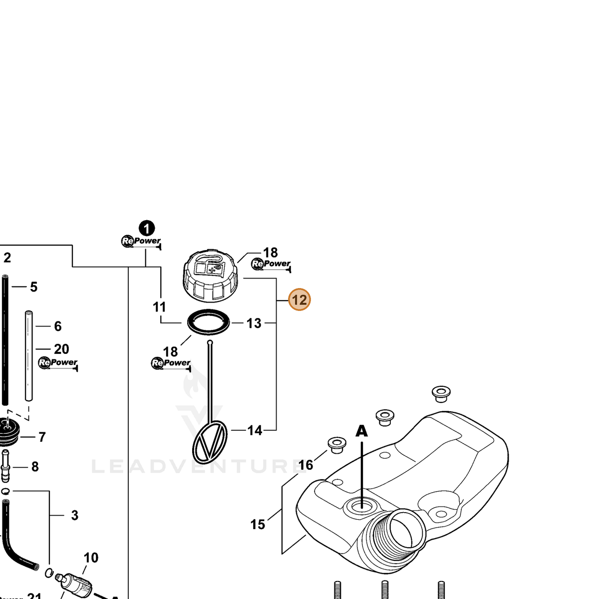 ECHO part P021040430 — IPL diagram snippet (6x zoom, amber highlight)