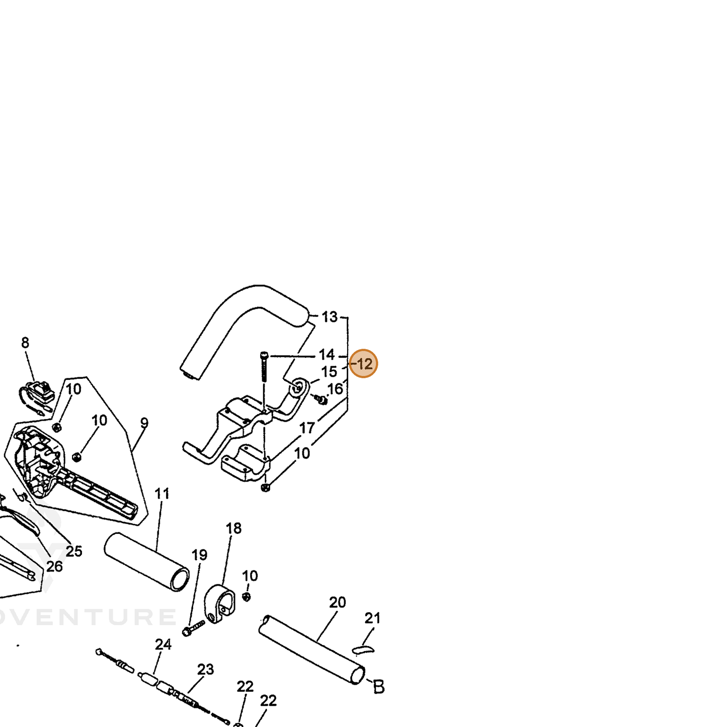 ECHO part P021041120 — IPL diagram snippet (6x zoom, amber highlight)