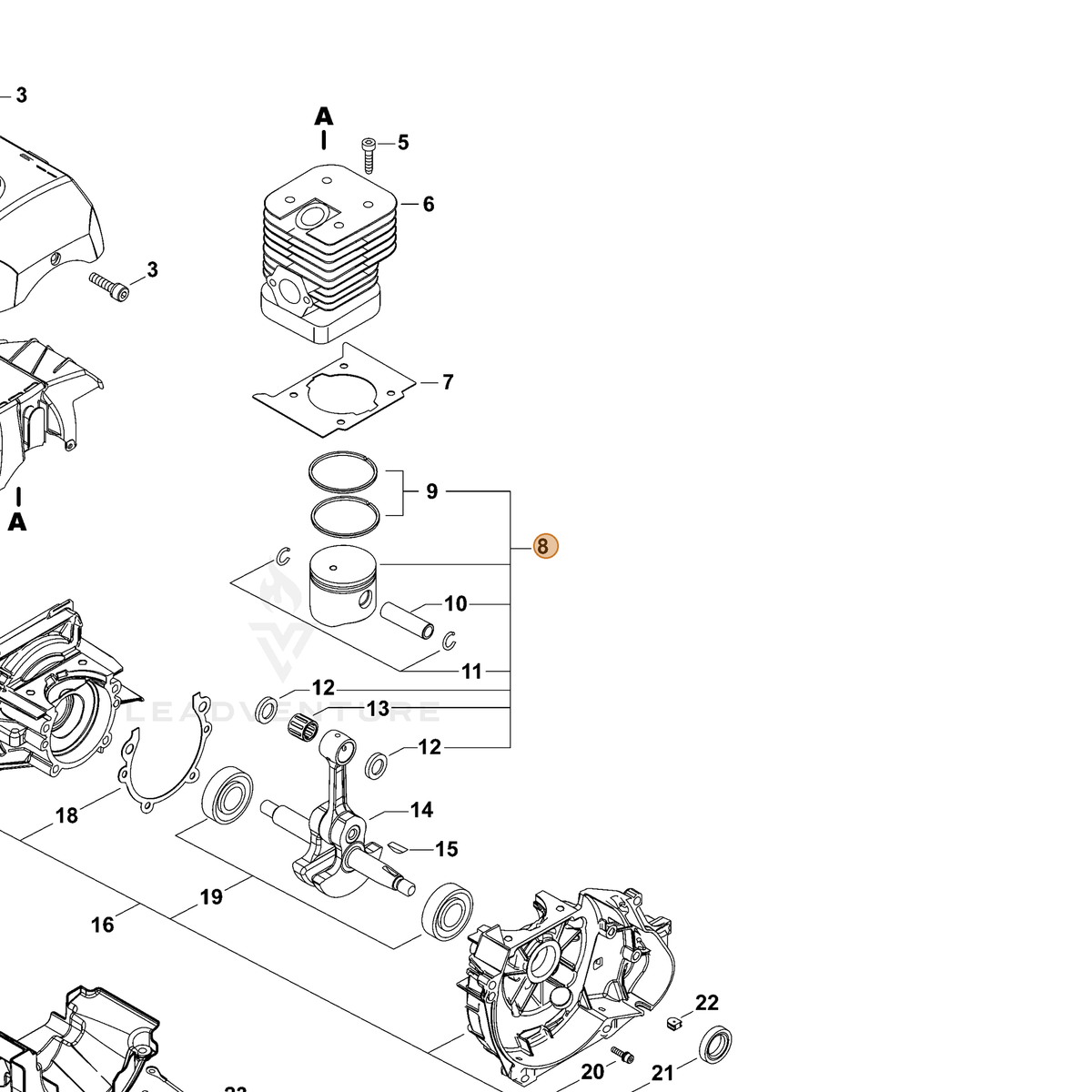 ECHO part P021041390 — IPL diagram snippet (6x zoom, amber highlight)