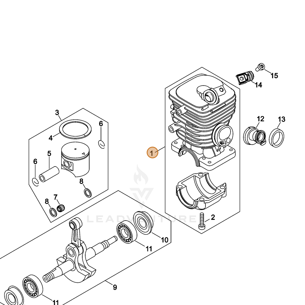 ECHO part P021043400 — IPL diagram snippet (6x zoom, amber highlight)