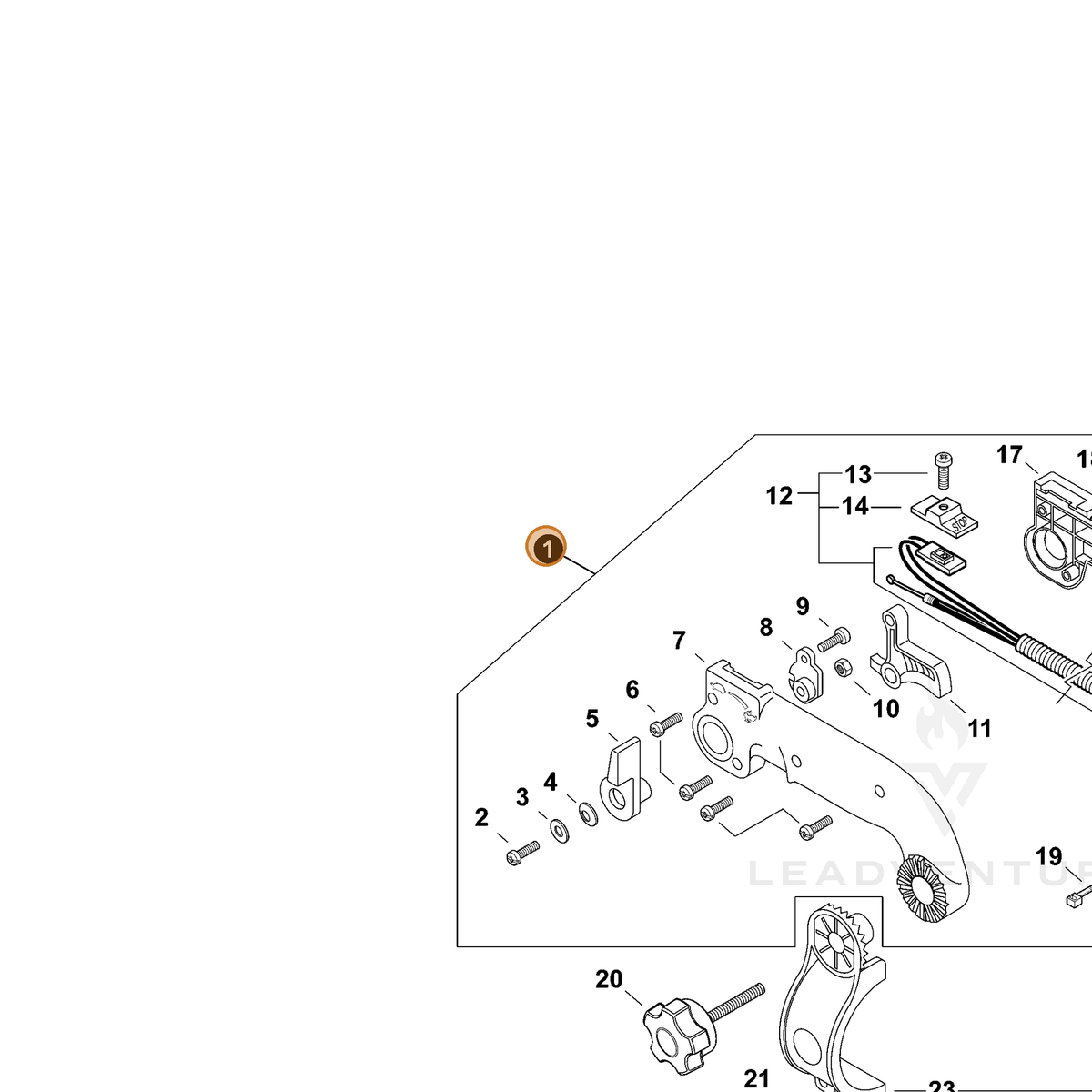 ECHO part P021043840 — IPL diagram snippet (6x zoom, amber highlight)