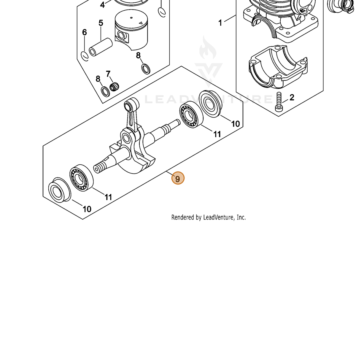 ECHO part P021044180 — IPL diagram snippet (6x zoom, amber highlight)