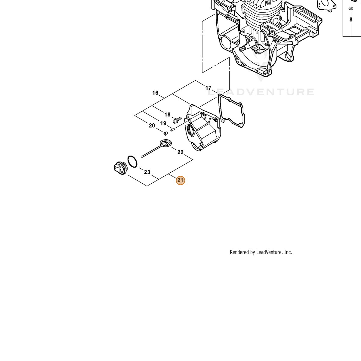 ECHO part P021044580 — IPL diagram snippet (6x zoom, amber highlight)