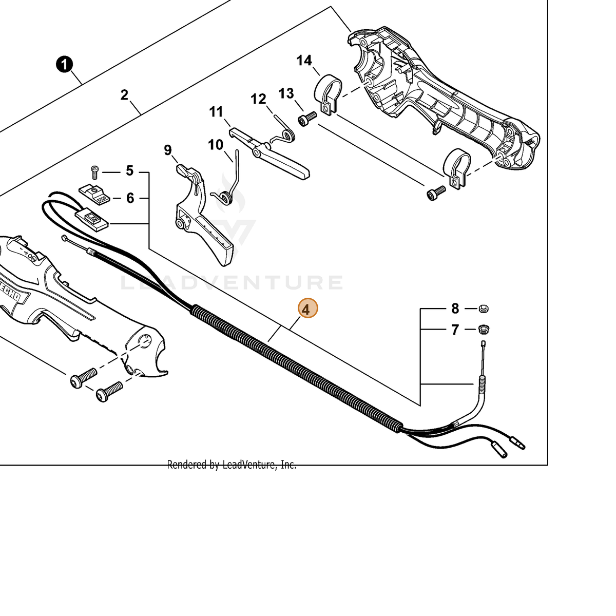 ECHO part P021044750 — IPL diagram snippet (6x zoom, amber highlight)