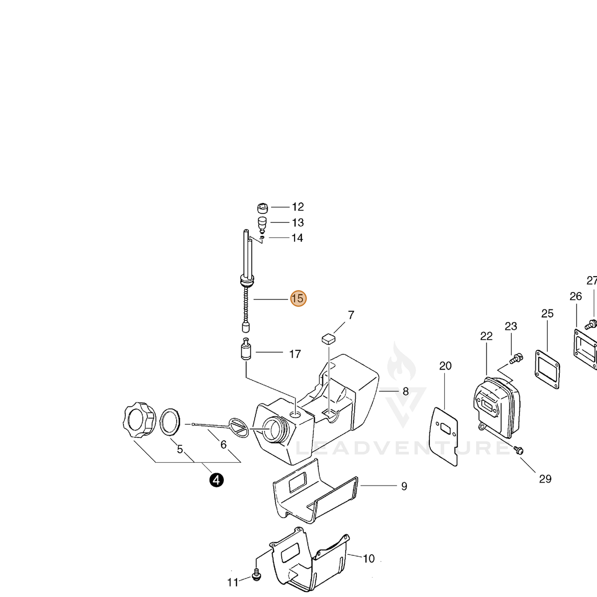 ECHO part P021045541 — IPL diagram snippet (6x zoom, amber highlight)