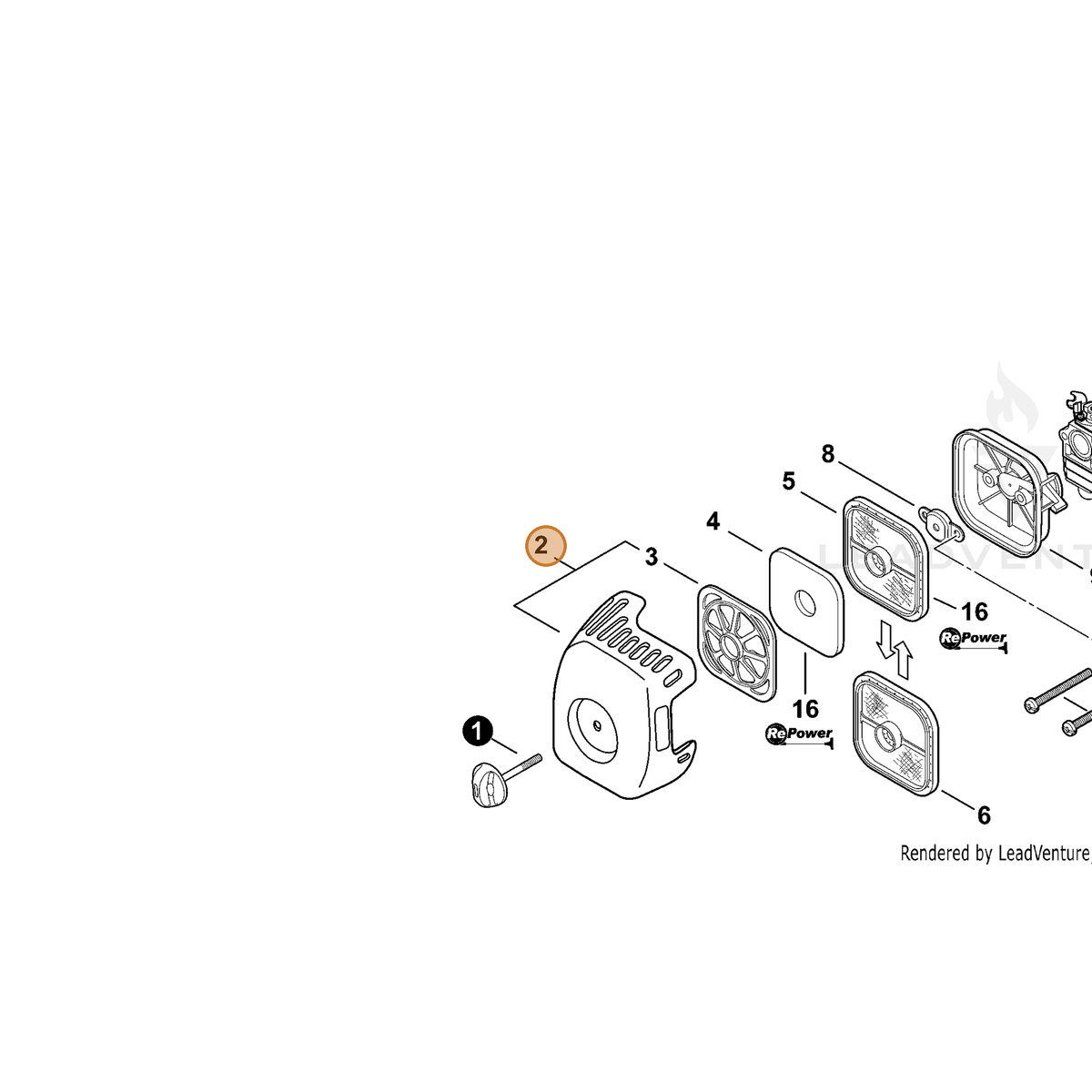 ECHO part P021046370 — IPL diagram snippet (6x zoom, amber highlight)