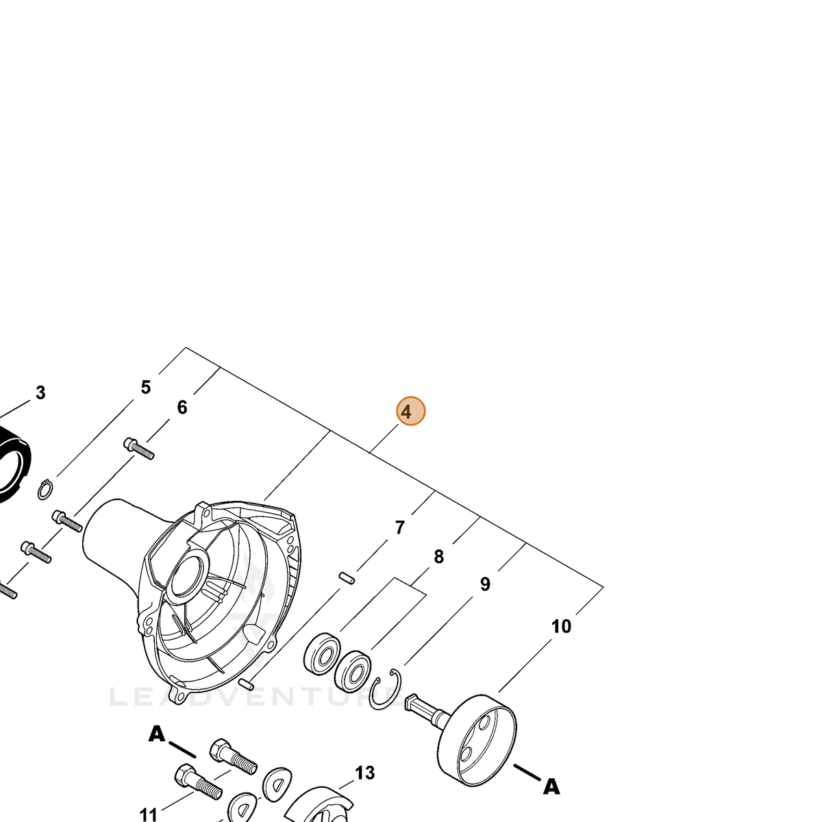 ECHO part P021046390 — IPL diagram snippet (6x zoom, amber highlight)