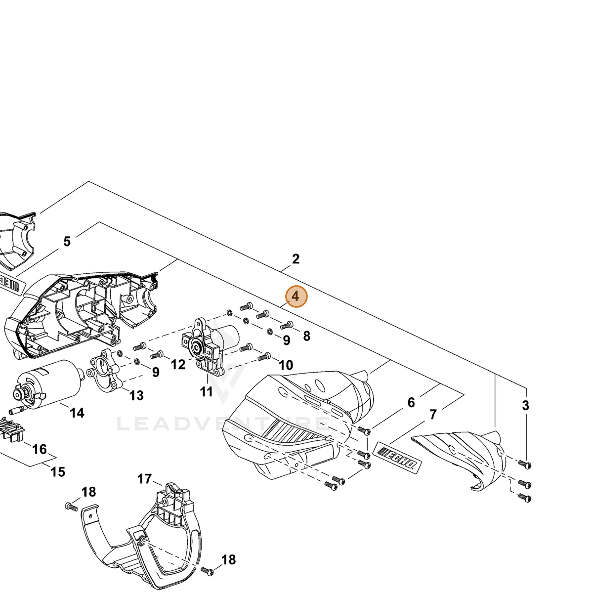 ECHO part P021046690 — IPL diagram snippet (6x zoom, amber highlight)