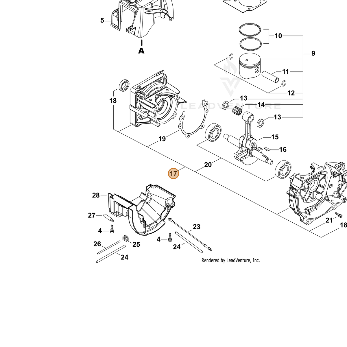 ECHO part P021047120 — IPL diagram snippet (6x zoom, amber highlight)