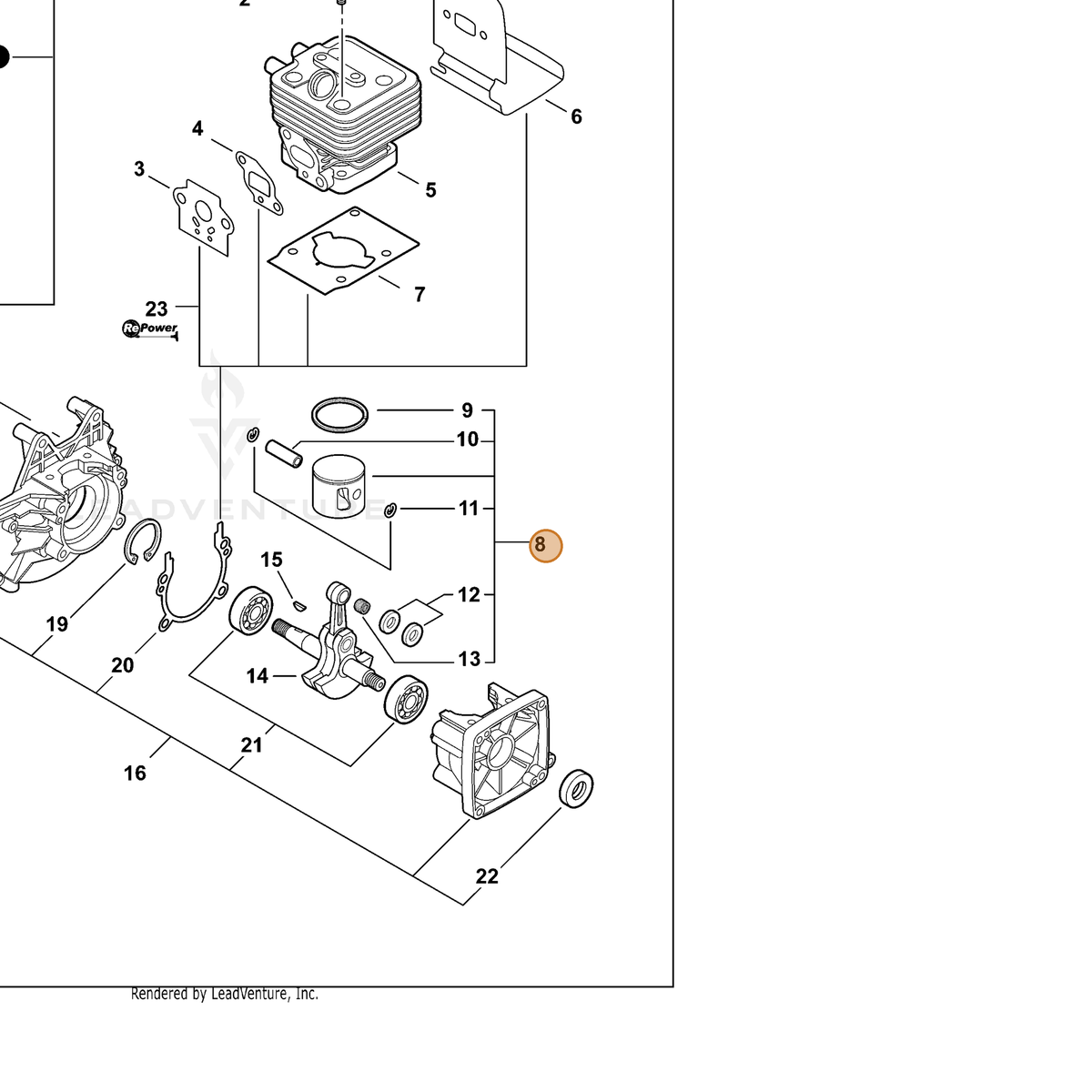 ECHO part P021047610 — IPL diagram snippet (6x zoom, amber highlight)